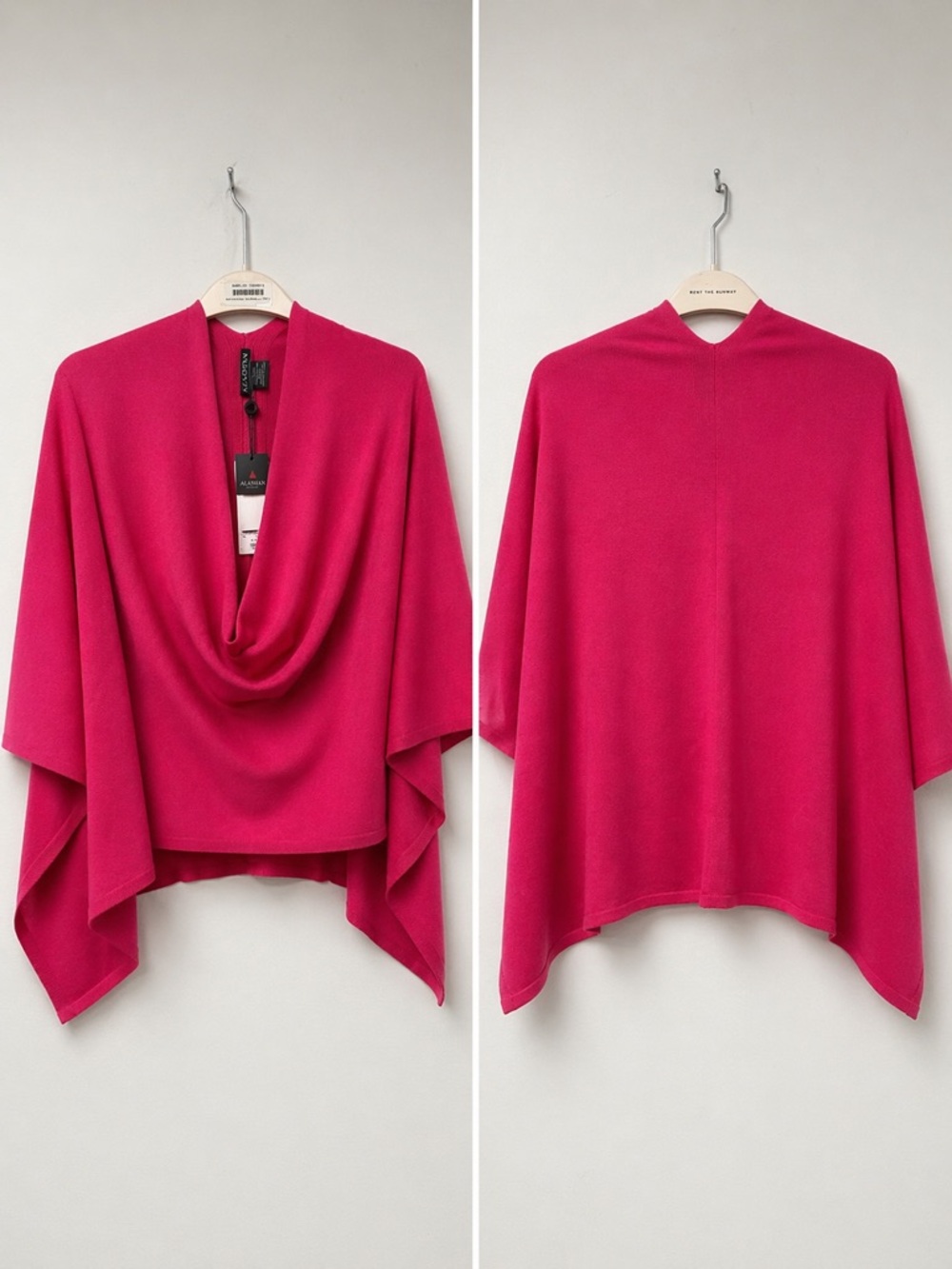 Alashan Cotton Cashmere Poncho Sweater One Size Pink Malibu Draped NWT